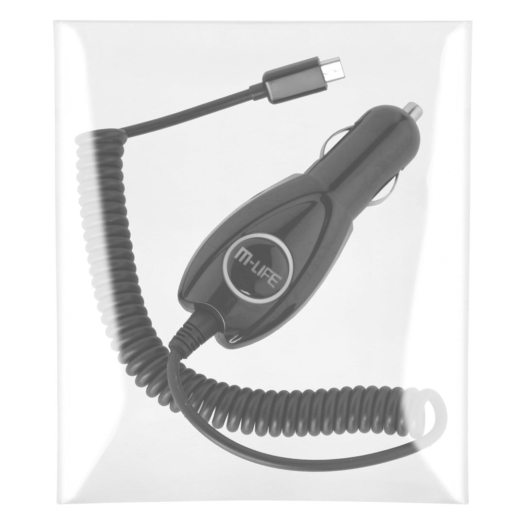 MicroUSB-billader til bil 800 mAh M-Life spiralformet kabel