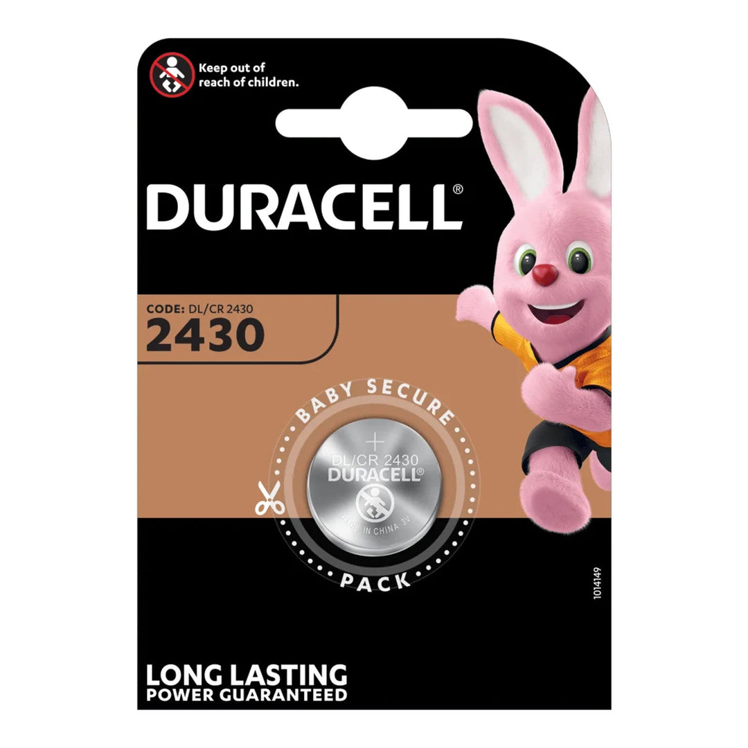 3V Duracell CR2430 lithiumbatteri, 24,5 mm diameter, 3 mm højde