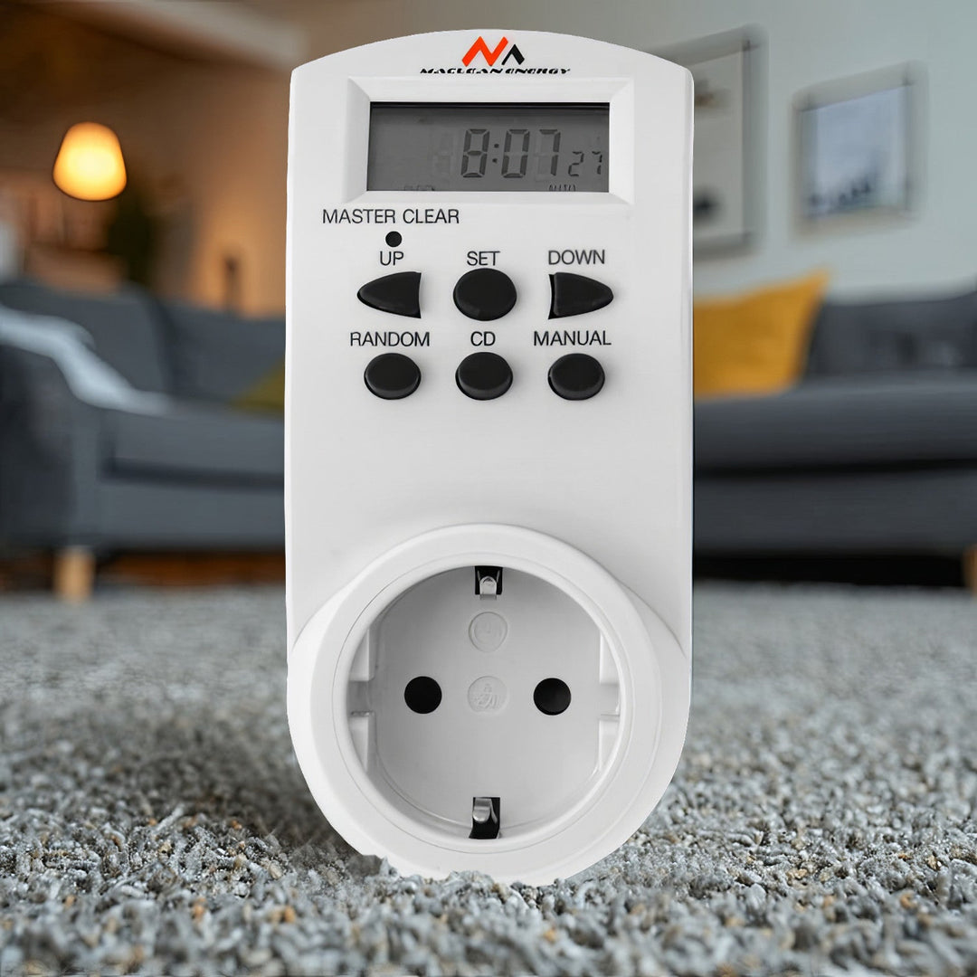 Maclean digital timer, f. random, tidtager, 10 prog., maks. 156 programmer, tysk stik, 3600 W, MCE05G