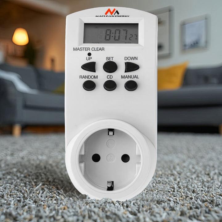 Maclean digital timer, f. random, tidtager, 10 prog., maks. 156 programmer, tysk stik, 3600 W, MCE05G