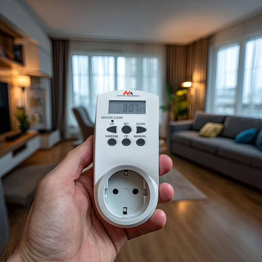 Maclean digital timer, f. random, tidtager, 10 prog., maks. 156 programmer, tysk stik, 3600 W, MCE05G