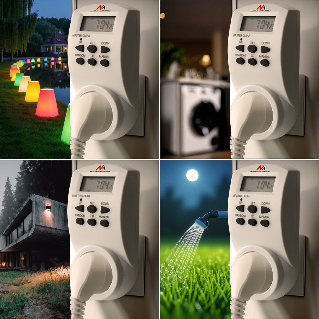 Maclean digital timer, f. random, tidtager, 10 prog., maks. 156 programmer, tysk stik, 3600 W, MCE05G