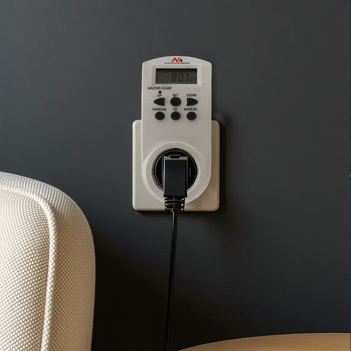 Maclean digital timer, f. random, tidtager, 10 prog., maks. 156 programmer, tysk stik, 3600 W, MCE05G