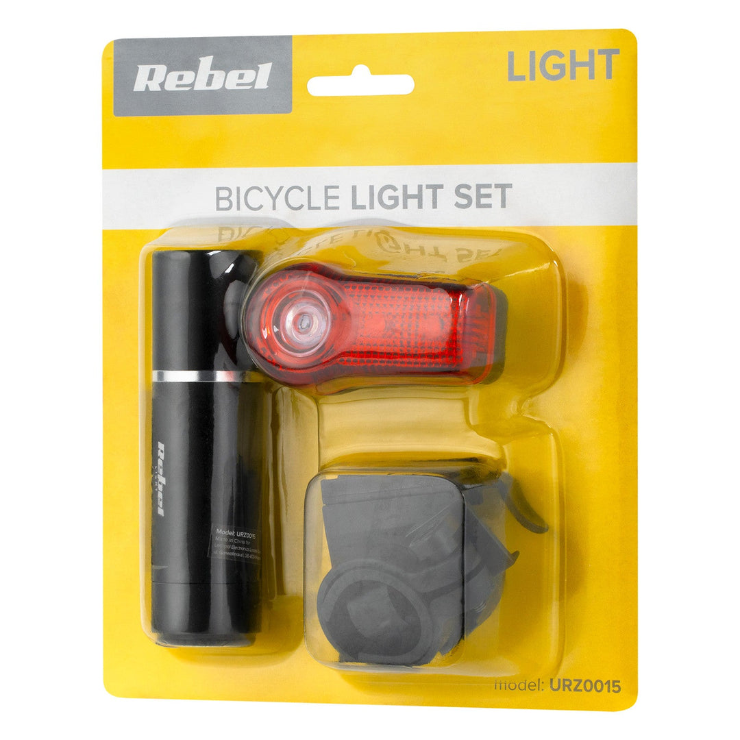 URZ0015 cykellygtsæt, foran 1x LED 3W + bag 3x LED, batteridrevet Rebel