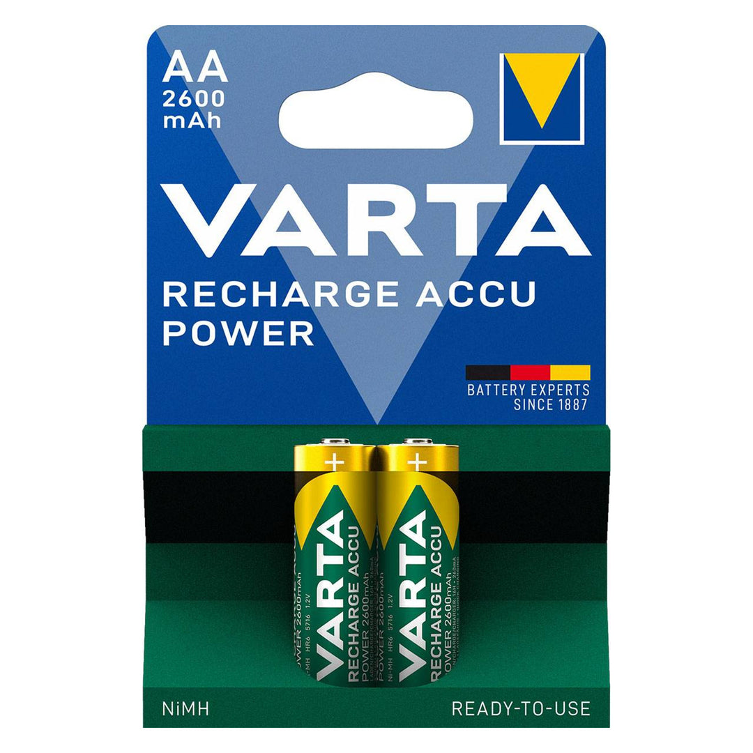 2 stk. genopladeligt batteri R-06 R06 AA 1,2 V 2600 mAh Varta Recharge Accu Power