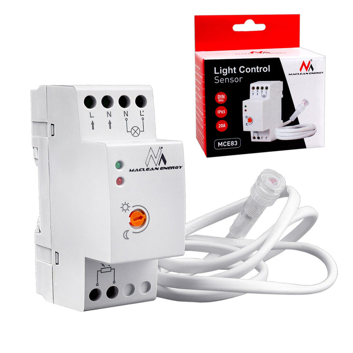 Maclean skumringsafbryder, til DIN-skinne, med ekstern sonde, 220-240 V/AC, 50 Hz, 20 A, MCE83