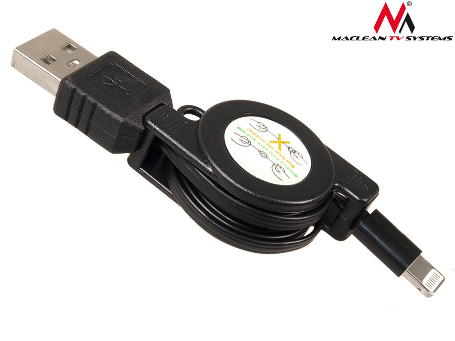 USB-lightning-kabel 8P sort, oprulbar Maclean MCTV-731