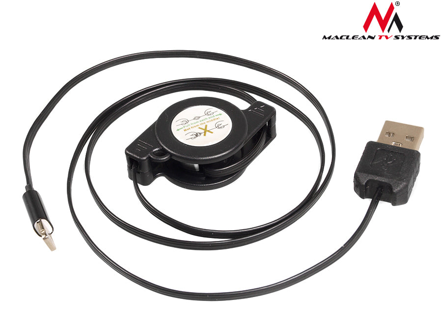 USB-lightning-kabel 8P sort, oprulbar Maclean MCTV-731