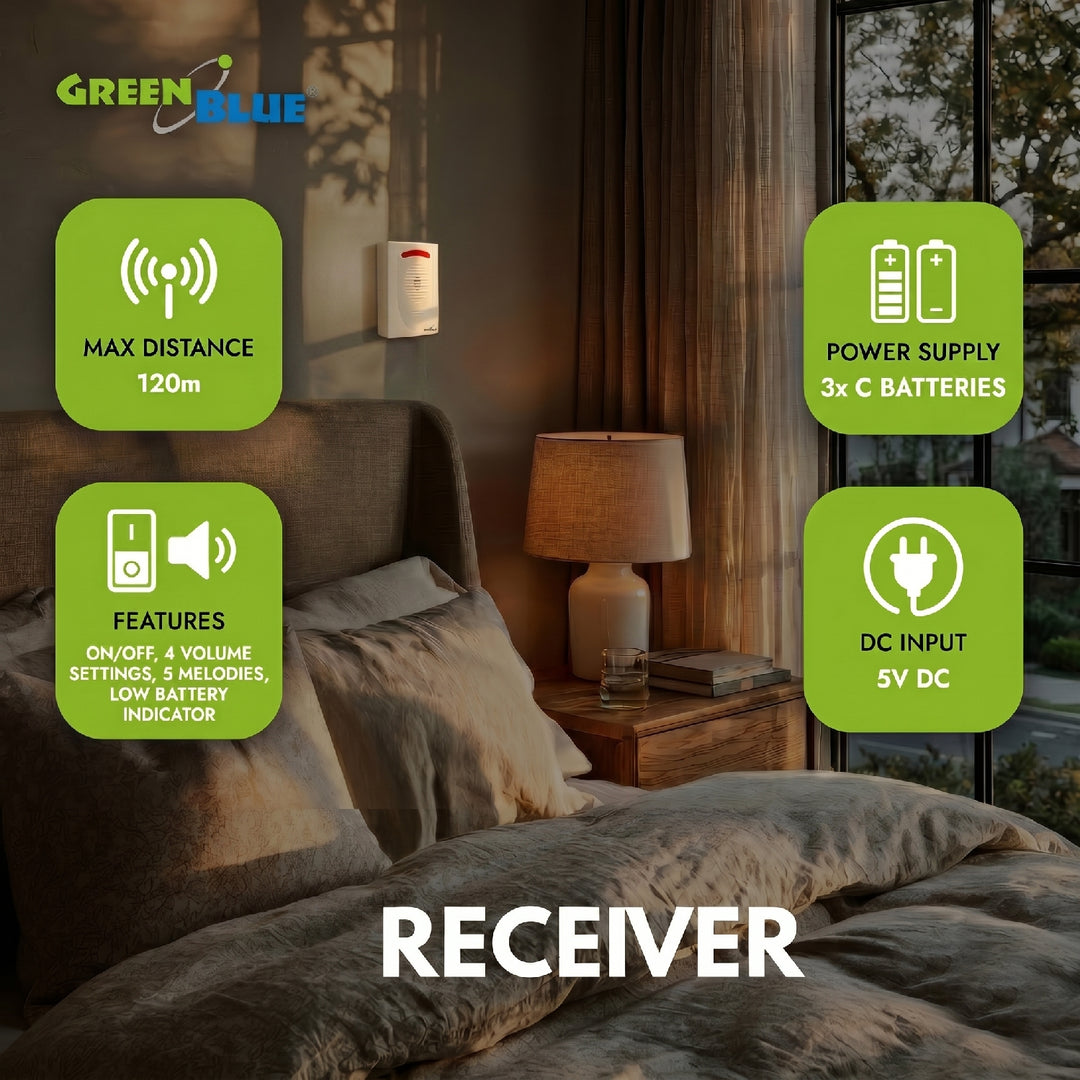 Original trådløs mini-alarm GB3400, IP44, op til 120 m