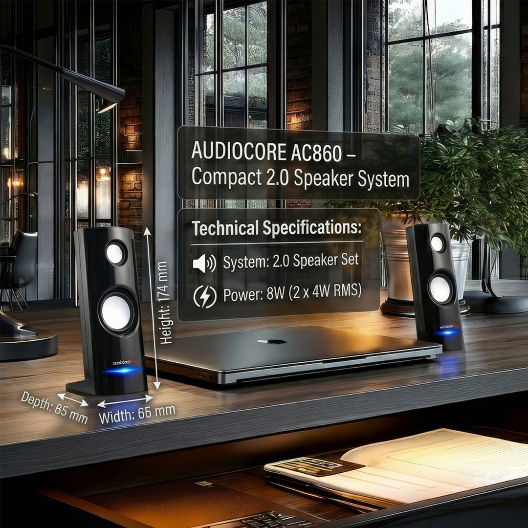Computerhøjttalere 8W USB-strømforsyning Black Audiocore AC860