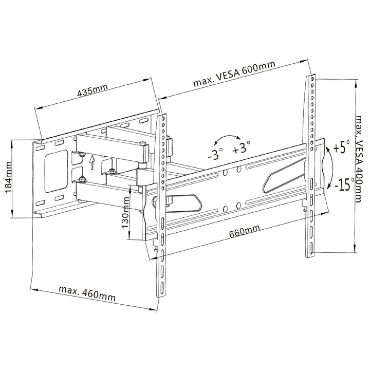 Maclean tv-beslag, universal, maks. VESA 600x400, 37-80", 45 kg, sort, MC-723 B