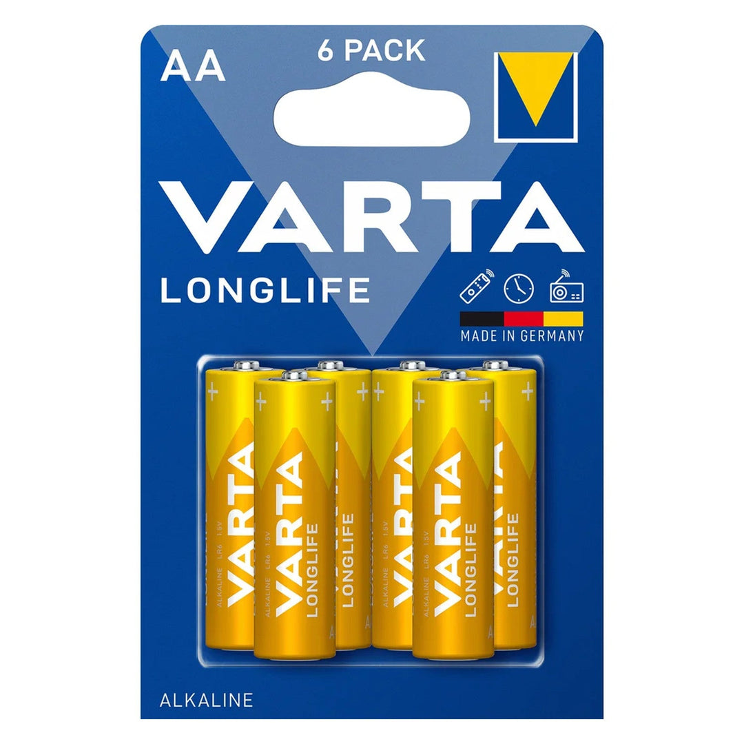 6x R-06 R06 AA 1,5V alkalisk Longlife Varta-batteri