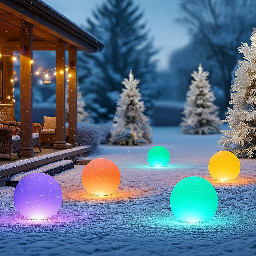 Fritstående solcellelampe til haven GB167 – kugle 30x30x63 cm, farvet LED