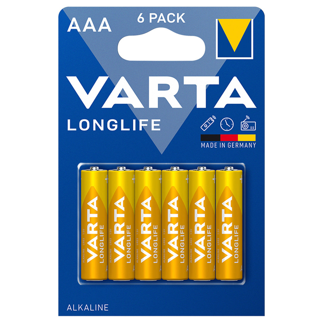 6 stk. R-03 LR03 AAA 1,5 V alkalisk Longlife-batteri fra Varta