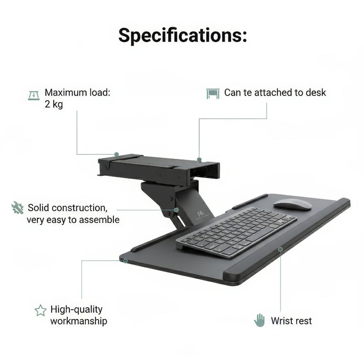 Maclean tastaturholder, maks. 2 kg, sort, MC-757