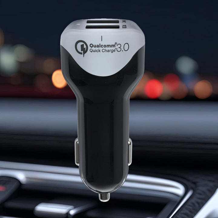 Biloplader max4,8A 2xUSB Maclean Energy MCE157 Qualcomm Quick Charge QC 3.0 plus kabel 1,5 m sølv