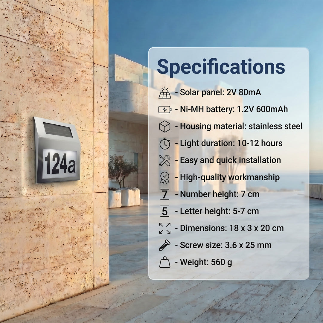 Solcellelampe med LED-husnummer Maclean Energy MCE172