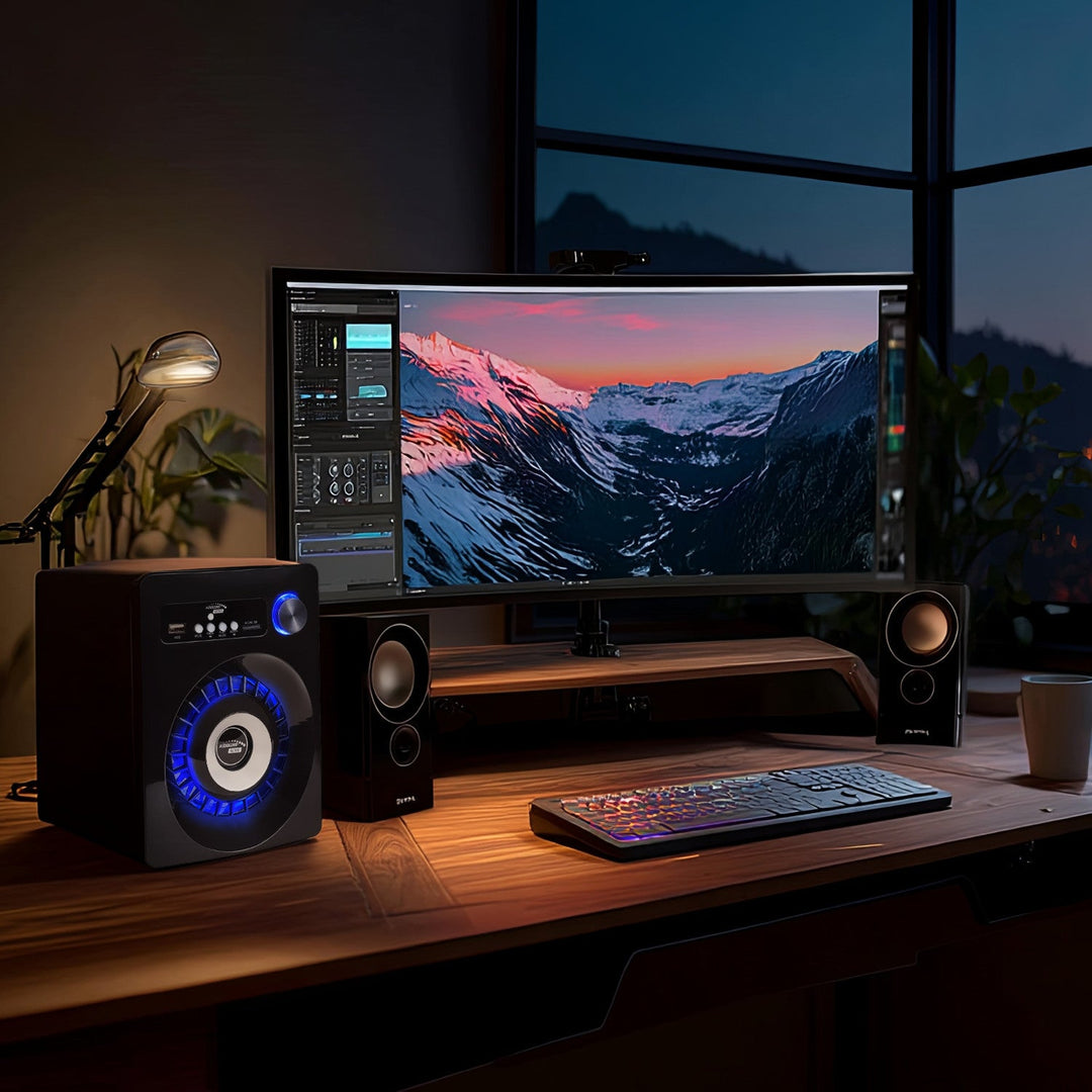 Audiocore AC910 Bluetooth 2.1 højttalersæt FM-radio, TF-kortindgang, AUX, USB-strømforsyning
