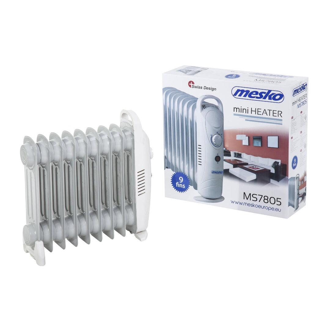 Mesko olieradiator, 9 ribber, 1000 W, temperaturregulering, grå, MS 7805