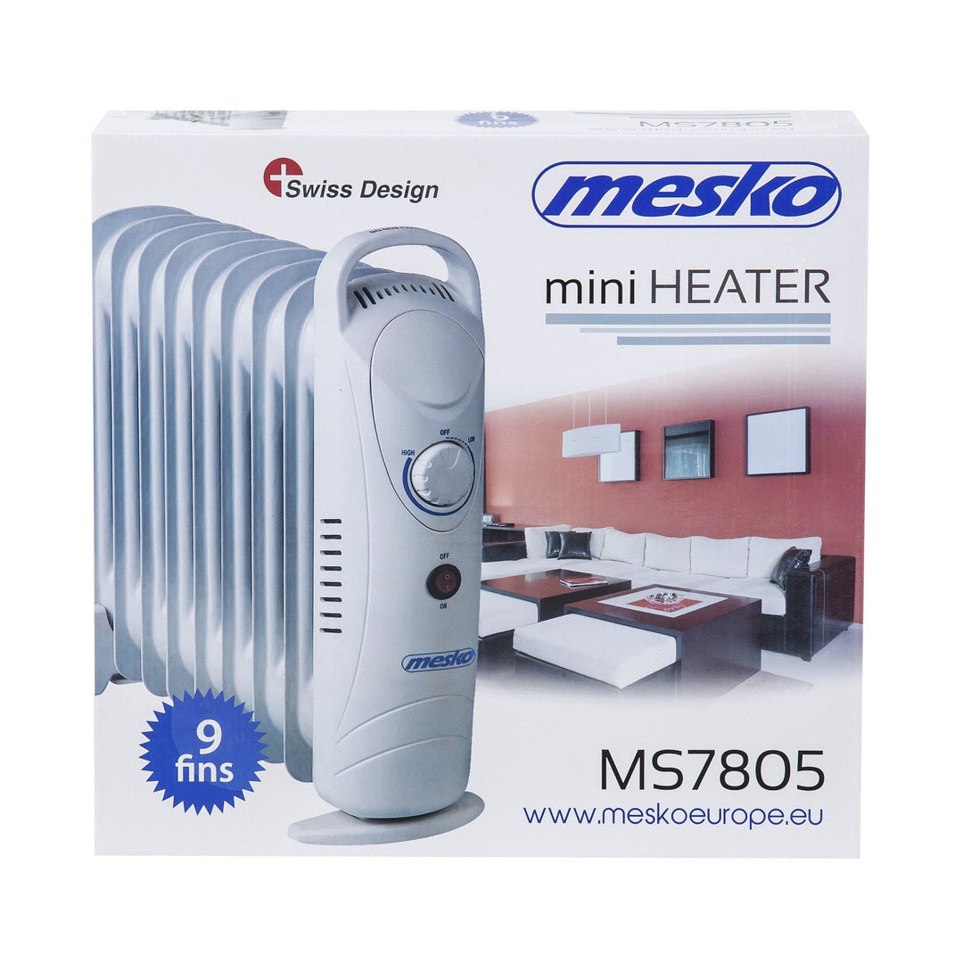 Mesko olieradiator, 9 ribber, 1000 W, temperaturregulering, grå, MS 7805