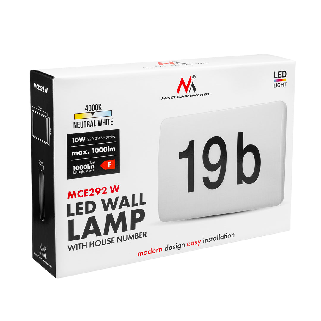 Maclean LED-lampe, husnummer, med skumringssensor, hvid, maks. 10 W, IP65, neutral farve (4000 K), maks. 1000 lm, MCE292 W