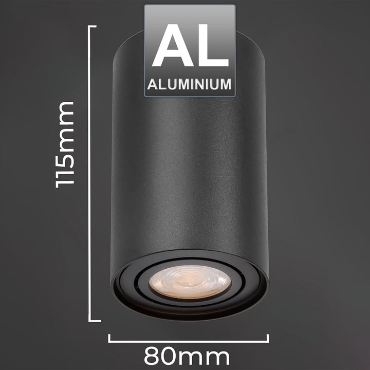 Spot-halogenarmatur GU10 MCE422 B, sort, 80x115 mm, rund, aluminium