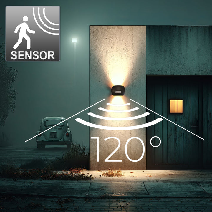 Væglampe med LED og PIR-sensor Maclean Energy MCE366 - PC+ALU, 20W (1600lm) Neutral White 4000K IP65 grå