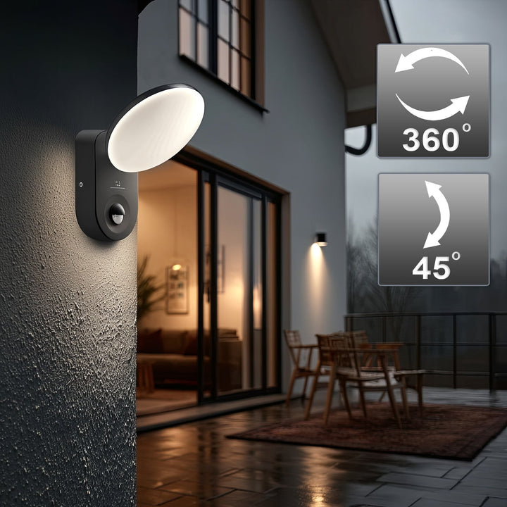Væglampe med LED og PIR-sensor Maclean Energy MCE367 - PC+ALU, 15W (1100lm) Neutral White 4000K IP65 grå