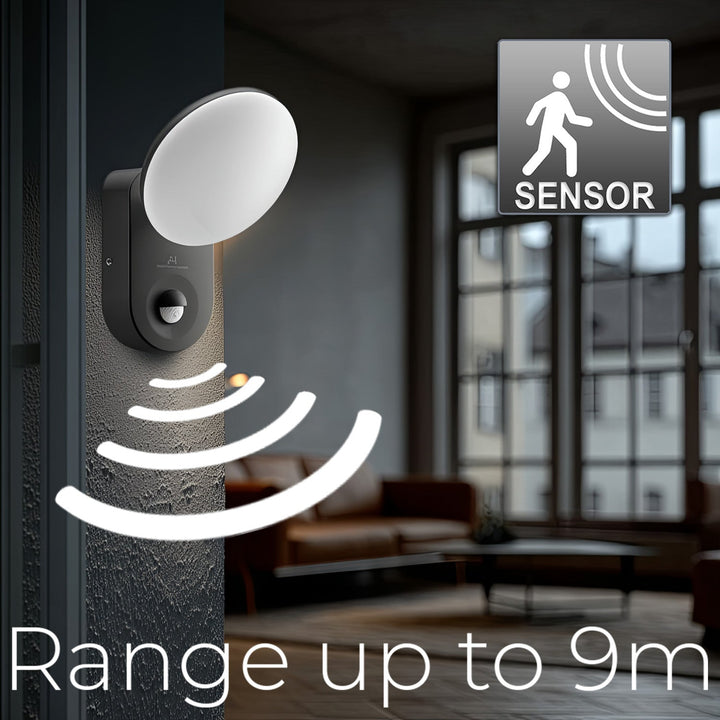 Væglampe med LED og PIR-sensor Maclean Energy MCE367 - PC+ALU, 15W (1100lm) Neutral White 4000K IP65 grå