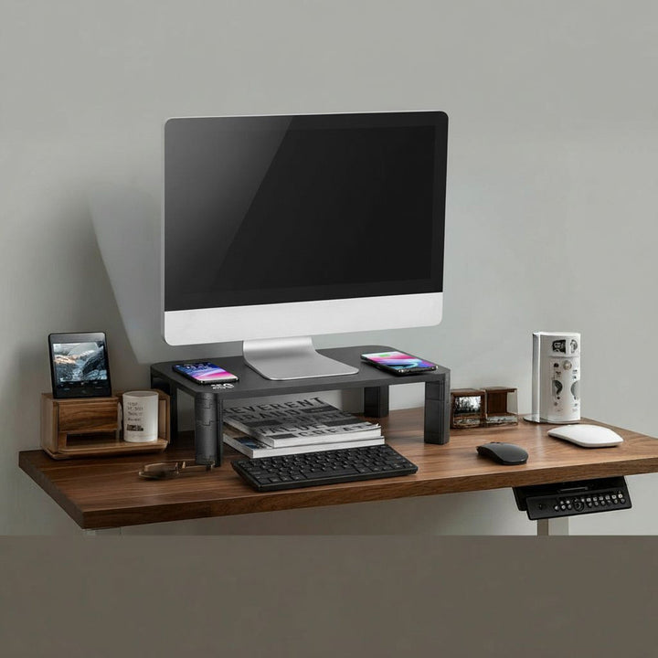 Ergo Office monitorbord, justerbar, med trådløs Qi-oplader, maks. 20 kg, 17-32", ER-415