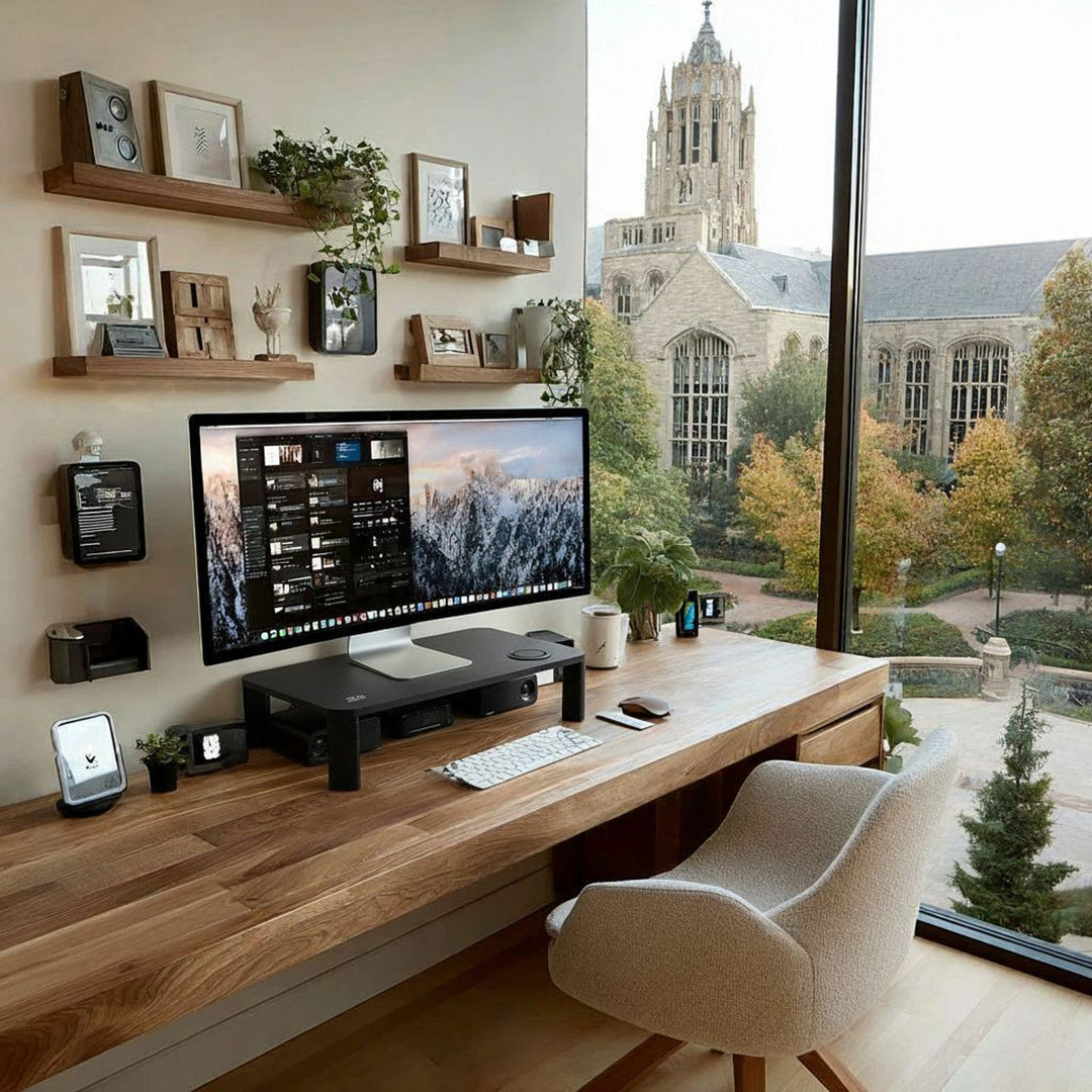 Ergo Office monitorbord, justerbar, med trådløs Qi-oplader, maks. 20 kg, 17-32", ER-415