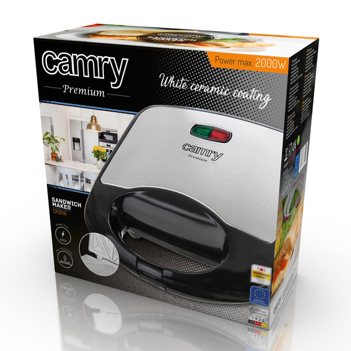 Camry sandwichmaker, keramisk non-stick belægning, effekt maks. 850 W, CR 3018