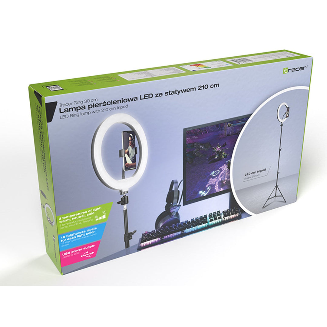 RING 30 cm TRACER ringlampe med stativ 210 cm