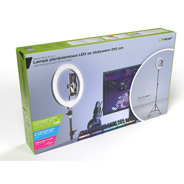 RING 30 cm TRACER ringlampe med stativ 210 cm