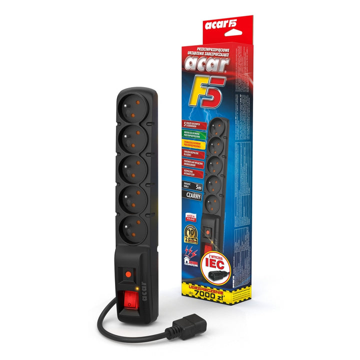 Acar overspændingsbeskyttelse, IEC-stik, sort, 2300 W, 5 m, F5 IEC
