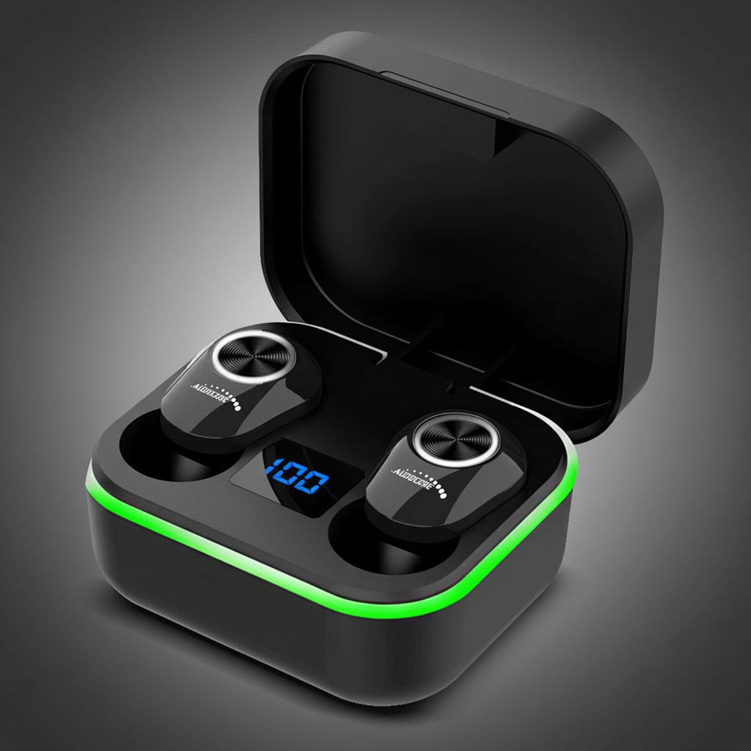 Audiocore TWS BT 5.1 øretelefoner med 300 mAh opladningsstation, 30 mAh øretelefoner, sort AC580