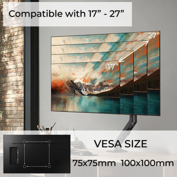 Maclean universal bordholder til skærm, mekanisk fjeder 17"-27" 7 kg, VESA 75x75,100x100, MC-906