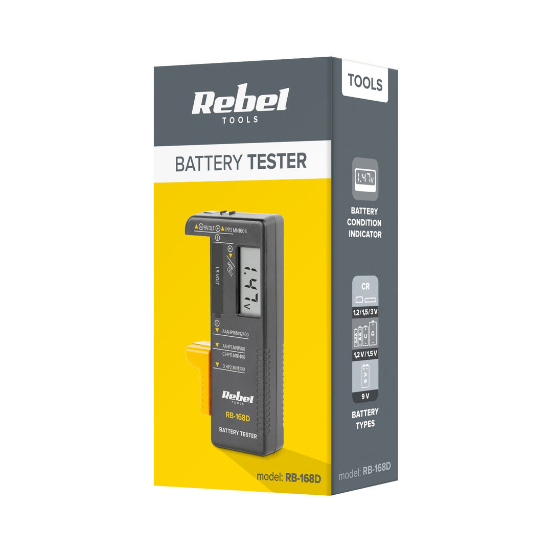 Digital batteritester REBEL 9 V, AAA, AA, C, D, RB-168D