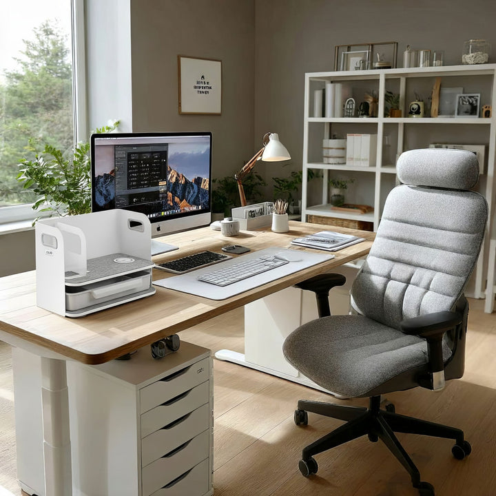 Ergo Office skrivebordsorganizer med skuffe og trådløs oplader, hvid, maks. 10 kg, ER-441