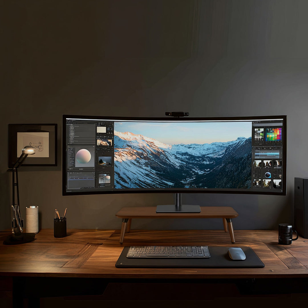 Træunderlag til skærm/bærbar computer Maclean, (500x240x120mm), farve sort valnød, maks. 20 kg, MC-930