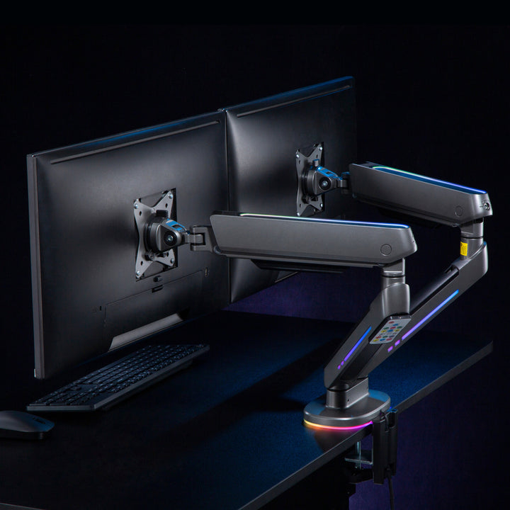 NanoRS-holder til to gaming-skærme, RGB-LED-belysning, 17-32", maks. 9 kg, VESA 75x75 / 100x100, RS166