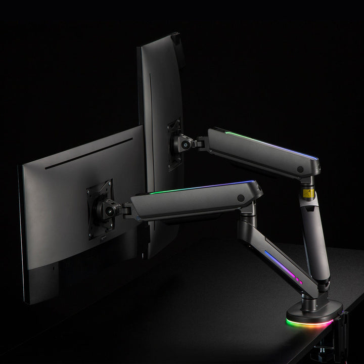 NanoRS-holder til to gaming-skærme, RGB-LED-belysning, 17-32", maks. 9 kg, VESA 75x75 / 100x100, RS166