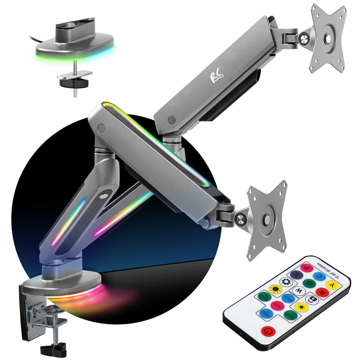 NanoRS-holder til to gaming-skærme, RGB-LED-belysning, 17-32", maks. 9 kg, VESA 75x75 / 100x100, RS166