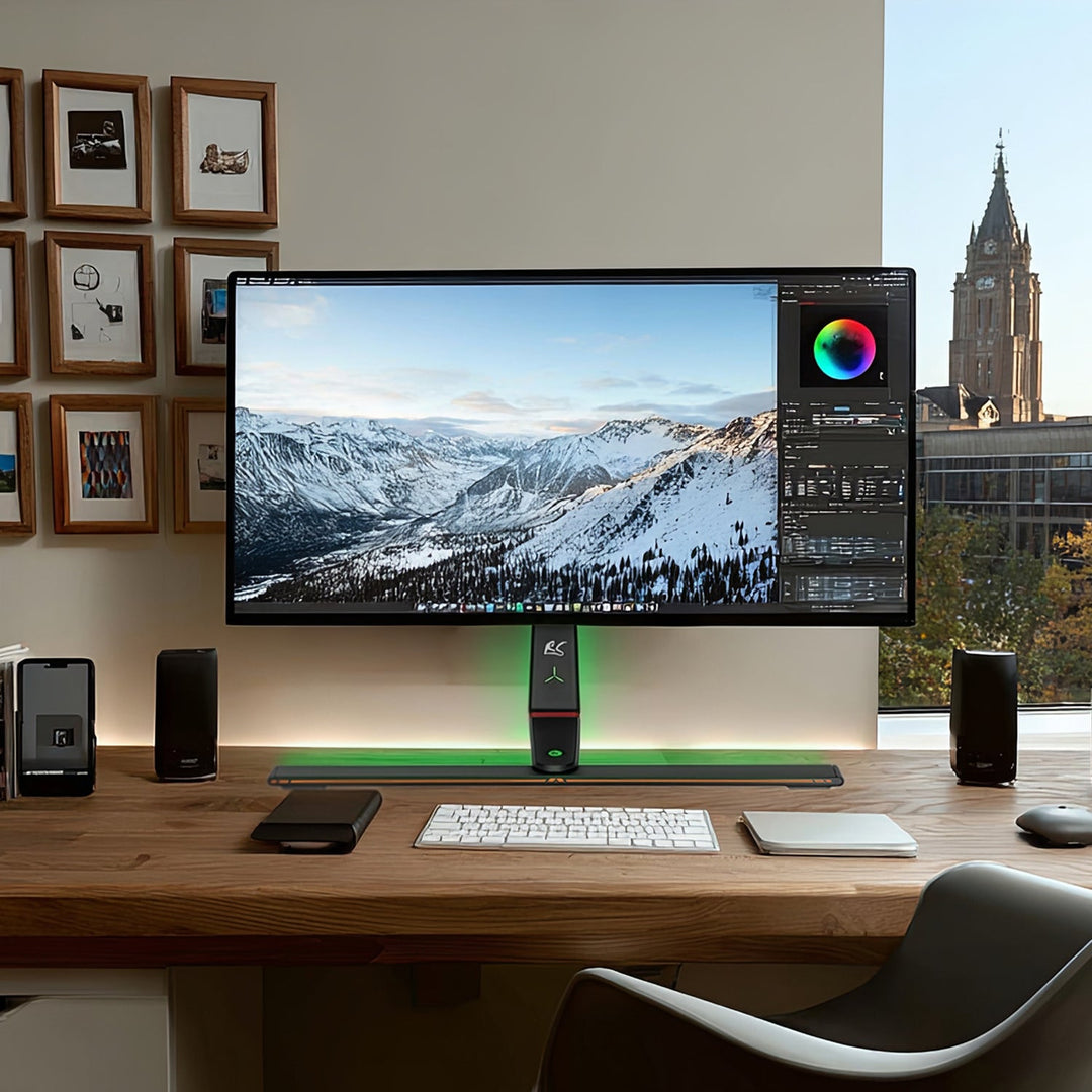 Gaming-monitorholder NanoRS, højdejustering, RGB LED, 32-55", maks. VESA 400x400, maks. 40 kg, RS167