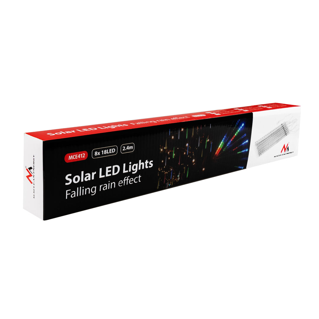 Maclean solcellelamper, 2,4 m lange, 144 LED-dioder, 8 RGB-istapper, faldende istapper-tilstand, Li 800 mAh-batteri, MCE412