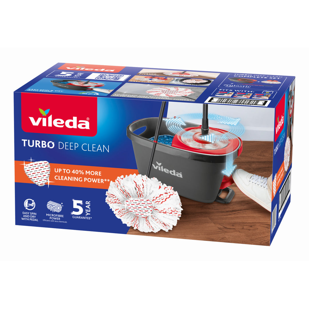 Vileda Turbo Deep Clean-sæt med roterende moppe, skaft og spand