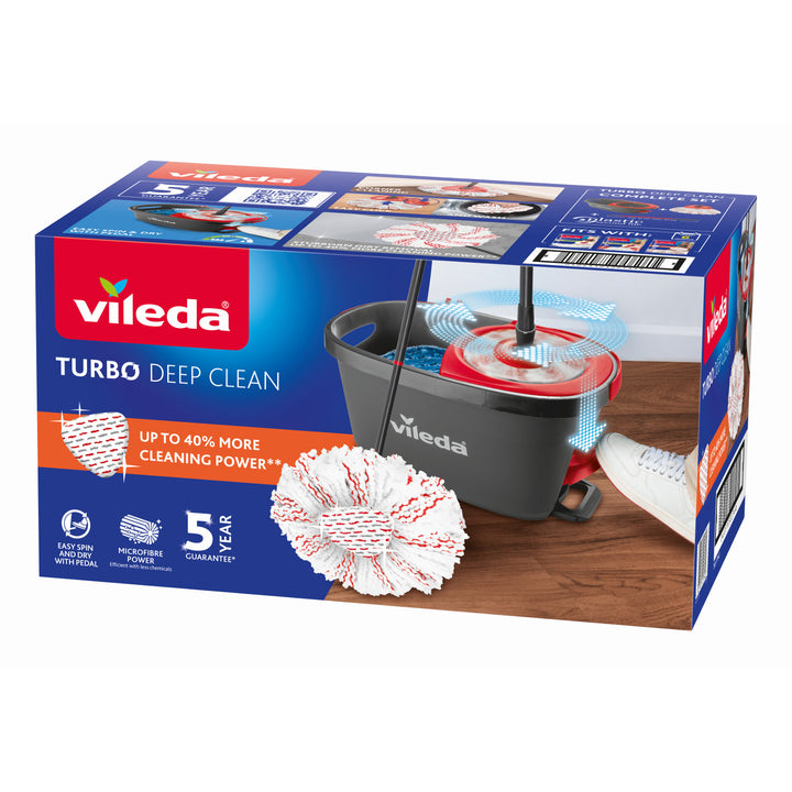 Vileda Turbo Deep Clean-sæt med roterende moppe, skaft og spand