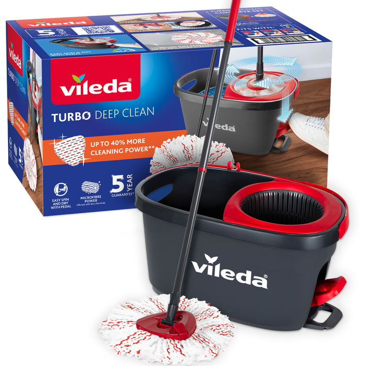 Vileda Turbo Deep Clean-sæt med roterende moppe, skaft og spand