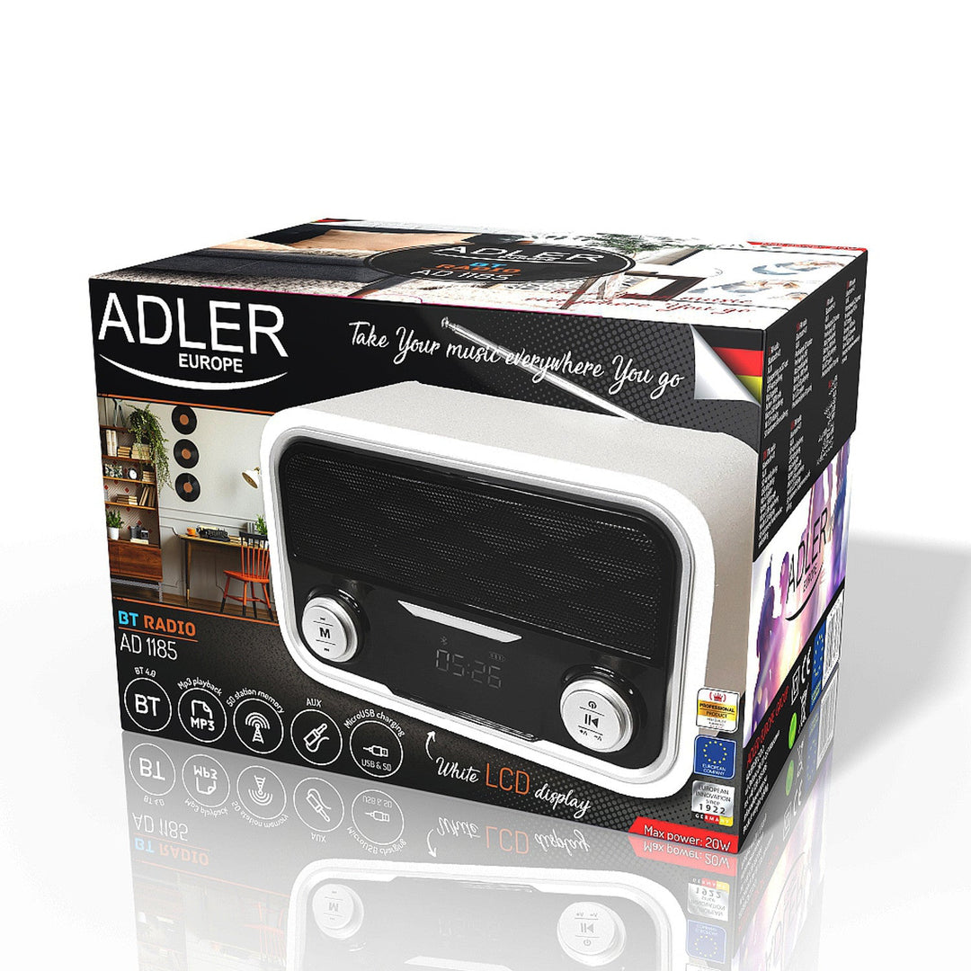 FM-radio Bluetooth 1800 mAh SD USB MP3 AUX LCD Adler AD 1185