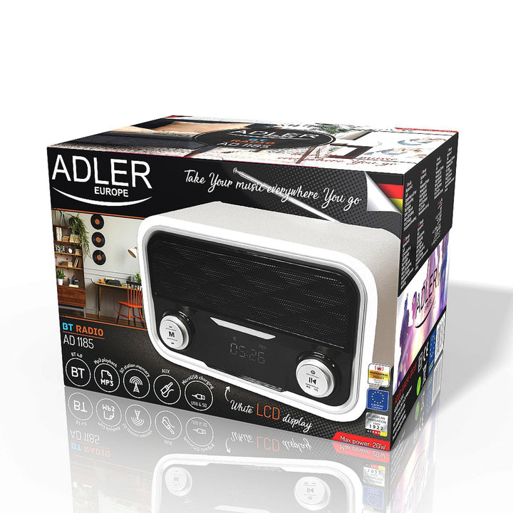 FM-radio Bluetooth 1800 mAh SD USB MP3 AUX LCD Adler AD 1185